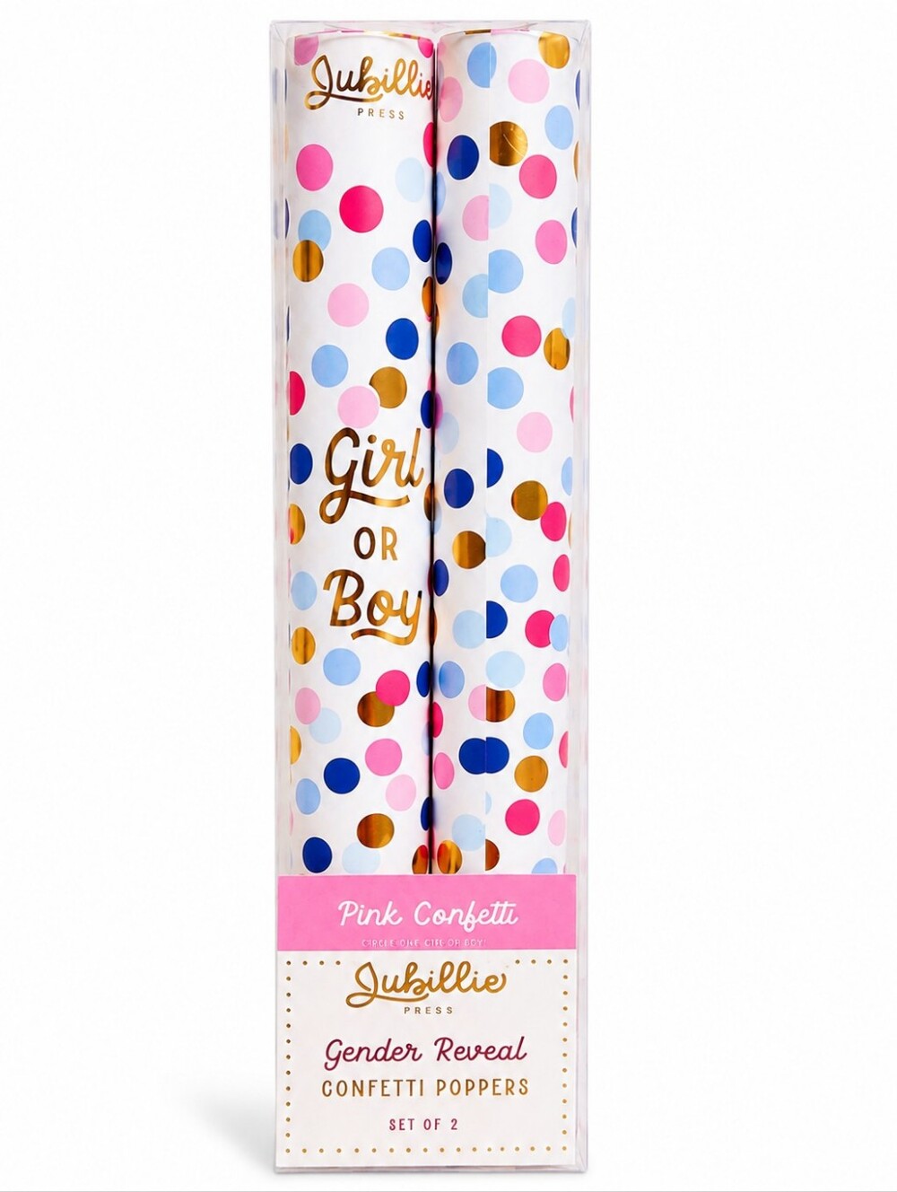New! Jubillee Gender Reveal Poppers Baby Girl! Pink Confetti  Poppers - Set of 2